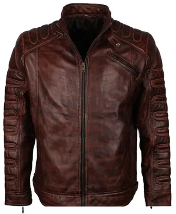 Dark Brown Distressed Leather Jacket Men