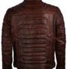 Dark Brown Distressed Leather Zip Jacket