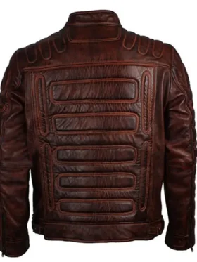 Dark Brown Distressed Leather Zip Jacket