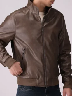 Dark Brown Faux Leather Jacket