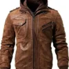 Dark Brown Hooded Leather Jacket
