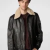 Dark Brown Leather Aviator Jacket