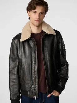 Dark Brown Leather Aviator Jacket