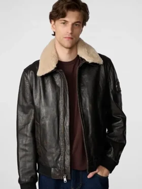 Dark Brown Leather Aviator Jacket