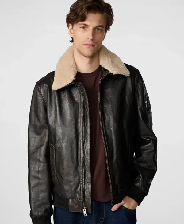 Dark Brown Leather Aviator Jacket
