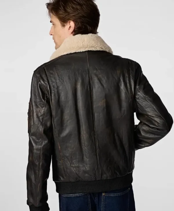 Dark Brown Leather Aviator Jacket Back