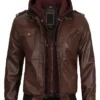 Dark Brown Leather Bomber Jacket