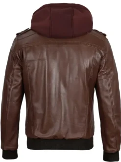 Dark Brown Leather Bomber Jacket Back