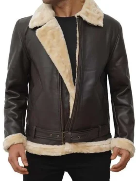 Dark Brown Leather Sherpa Jacket