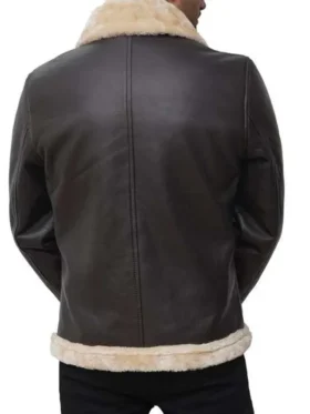 Dark Brown Leather Sherpa Jacket Back