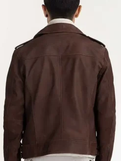 Dark Brown Suede Leather Jacket Back