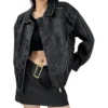 Distressed Faux Leather Bomber Jacket