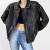 Distressed Faux Leather Bomber Jacket For Sale
