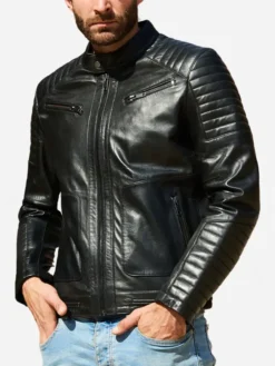 Dom Black Leather Vintage Motorcycle Jacket Main
