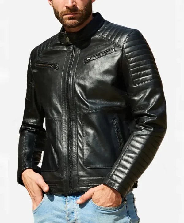 Dom Black Leather Vintage Motorcycle Jacket Main