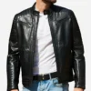 Dom Black Leather Vintage Motorcycle Jacket Snap