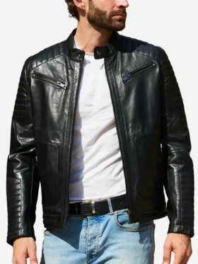 Dom Black Leather Vintage Motorcycle Jacket Snap
