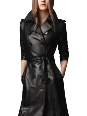 Double Breasted Leather Trench Coat