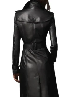 Double Breasted Leather Trench Coat Back