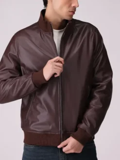 Faux Leather Bomber Jacket Mens
