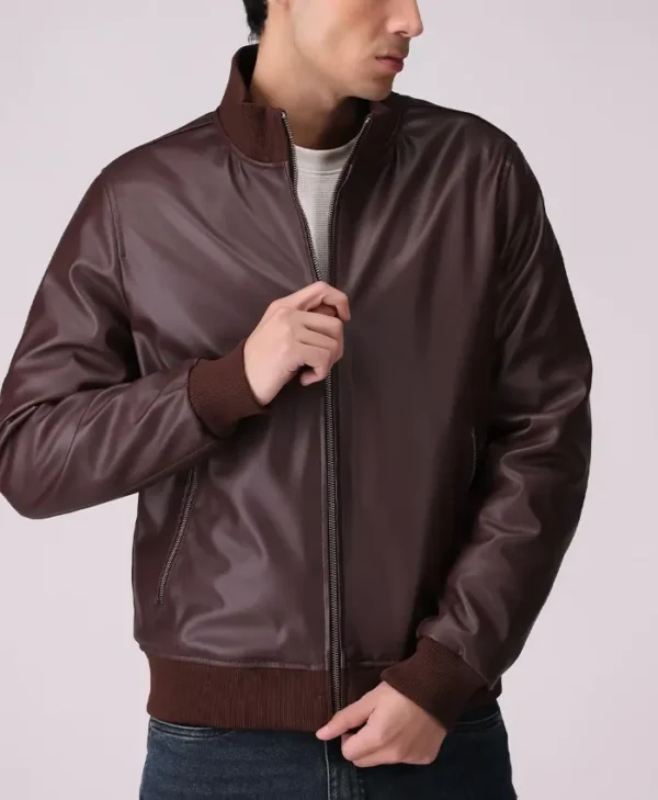 Faux Leather Bomber Jacket Mens