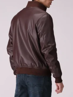 Faux Leather Bomber Jacket Mens Back