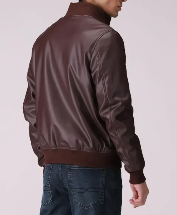 Faux Leather Bomber Jacket Mens Back