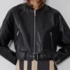 Faux Leather Bomber Jacket Womens