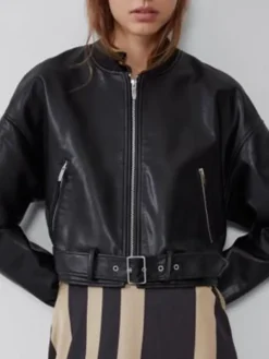 Faux Leather Bomber Jacket Womens