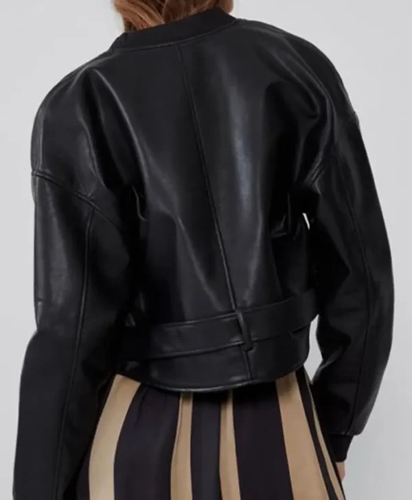 Faux Leather Bomber Jacket Womens Back