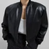 Faux Leather Cropped Bomber Jacket