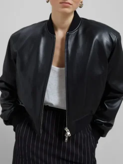 Faux Leather Cropped Bomber Jacket