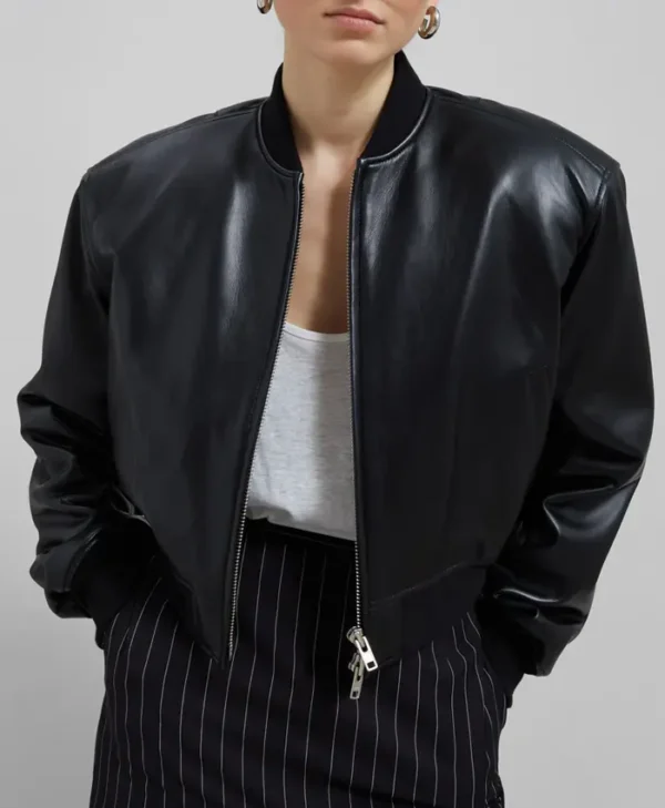 Faux Leather Cropped Bomber Jacket