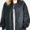 Faux Leather Quilted Bomber Jacket