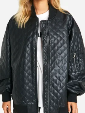 Faux Leather Quilted Bomber Jacket