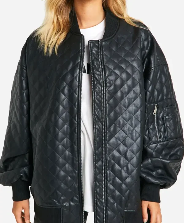 Faux Leather Quilted Bomber Jacket