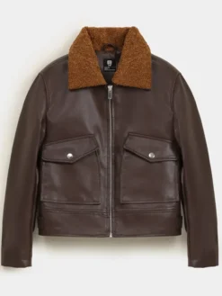 Faux Leather Sherpa Bomber Jacket