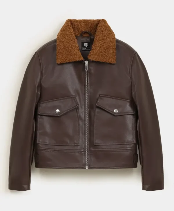 Faux Leather Sherpa Bomber Jacket