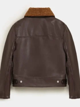 Faux Leather Sherpa Bomber Jacket Back