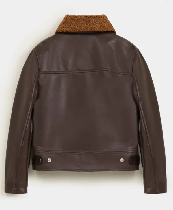 Faux Leather Sherpa Bomber Jacket Back
