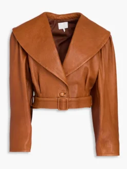 Frame Cropped Belted Leather Jacket