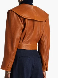 Frame Cropped Belted Leather Jacket Back