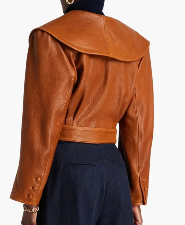 Frame Cropped Belted Leather Jacket Back