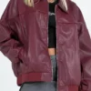 Goldsmith Faux Leather Bomber Jacket Burgundy