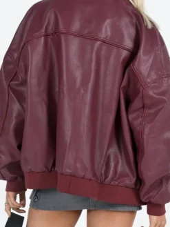 Goldsmith Faux Leather Bomber Jacket Burgundy Back