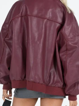 Goldsmith Faux Leather Bomber Jacket Burgundy Back