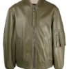 Green Faux Leather Bomber Jacket