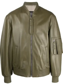 Green Faux Leather Bomber Jacket