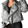 Grey Cropped Leather Jacket