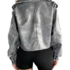 Grey Cropped Leather Jacket Back